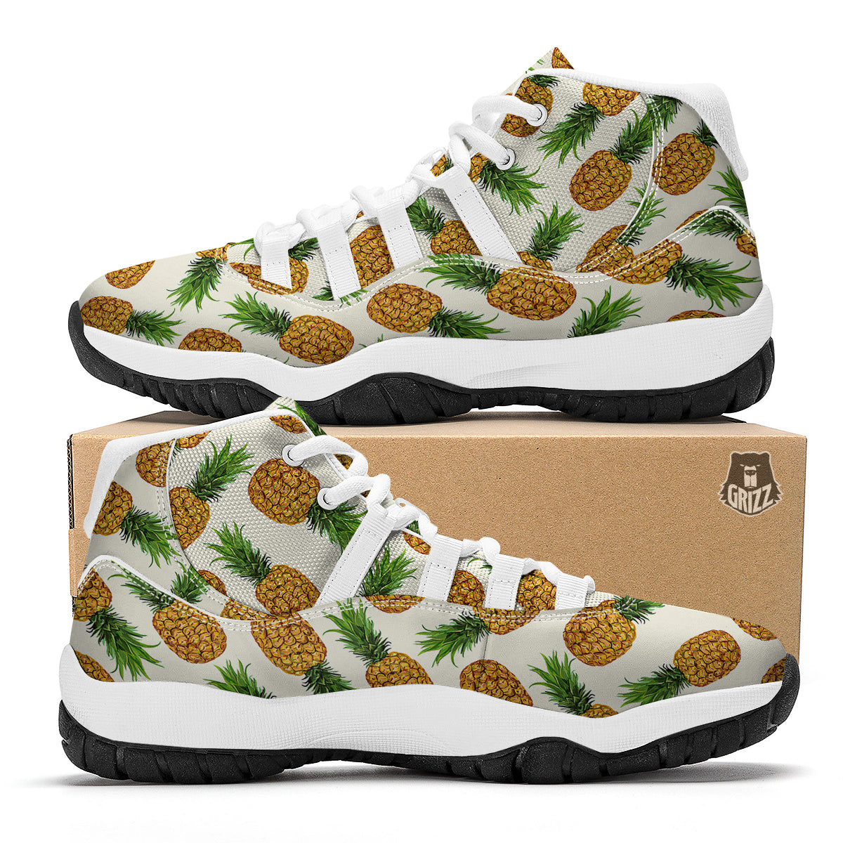 Pineapple White Print Pattern White Bball Shoes-grizzshop