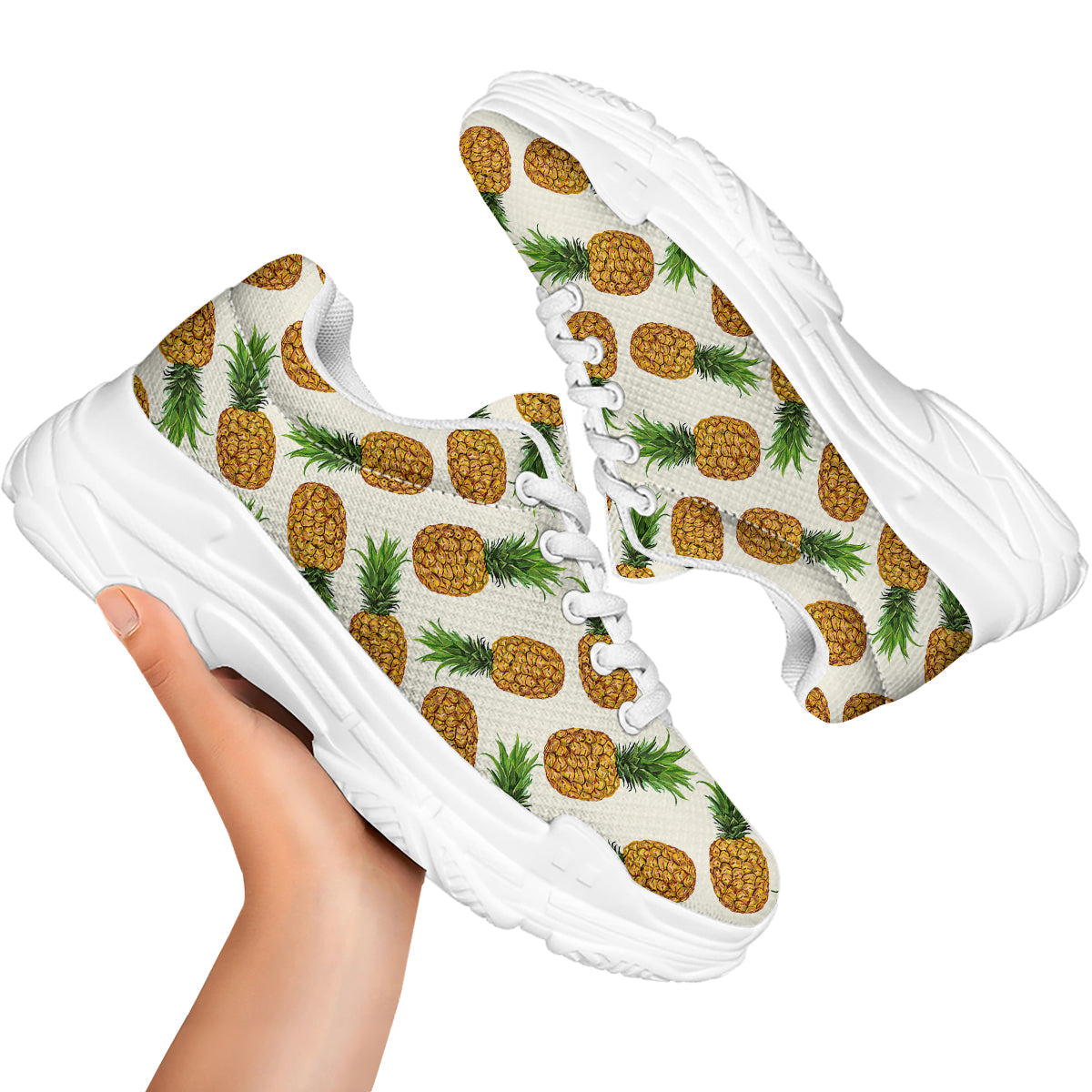Pineapple White Print Pattern White Chunky Shoes-grizzshop