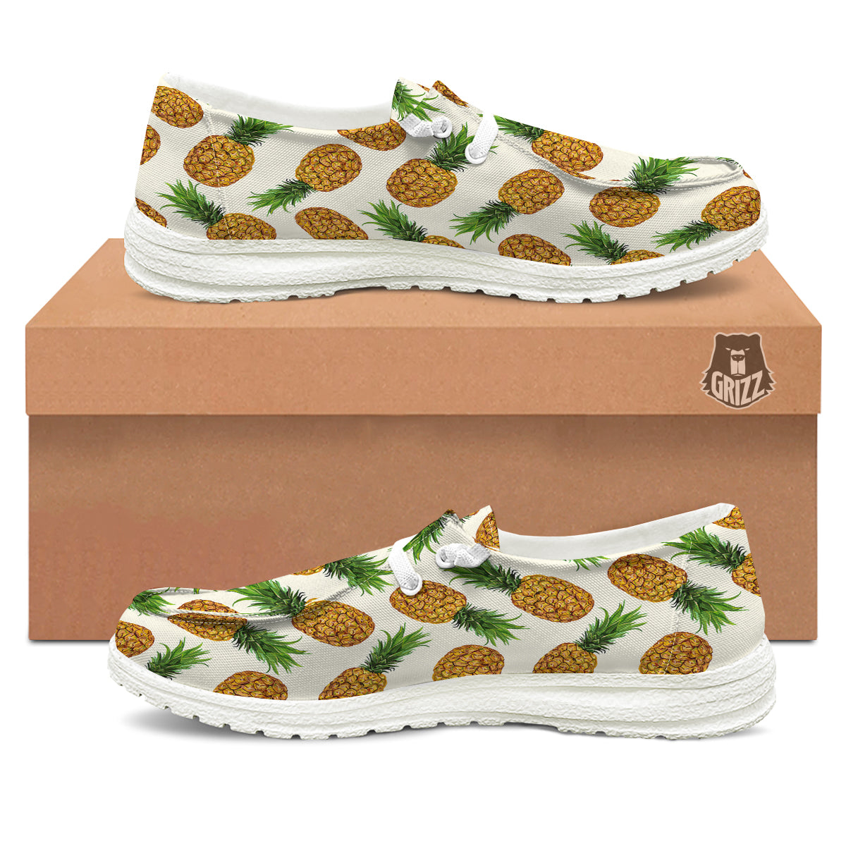Pineapple White Print Pattern White Loafers-grizzshop