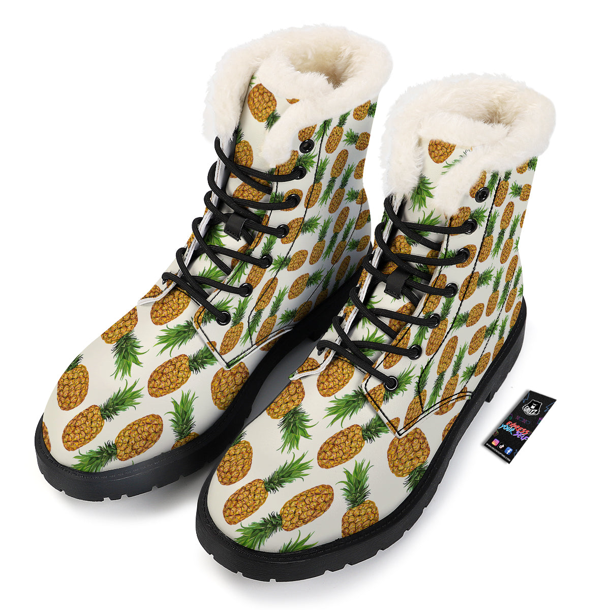 Pineapple White Print Pattern Winter Boots-grizzshop