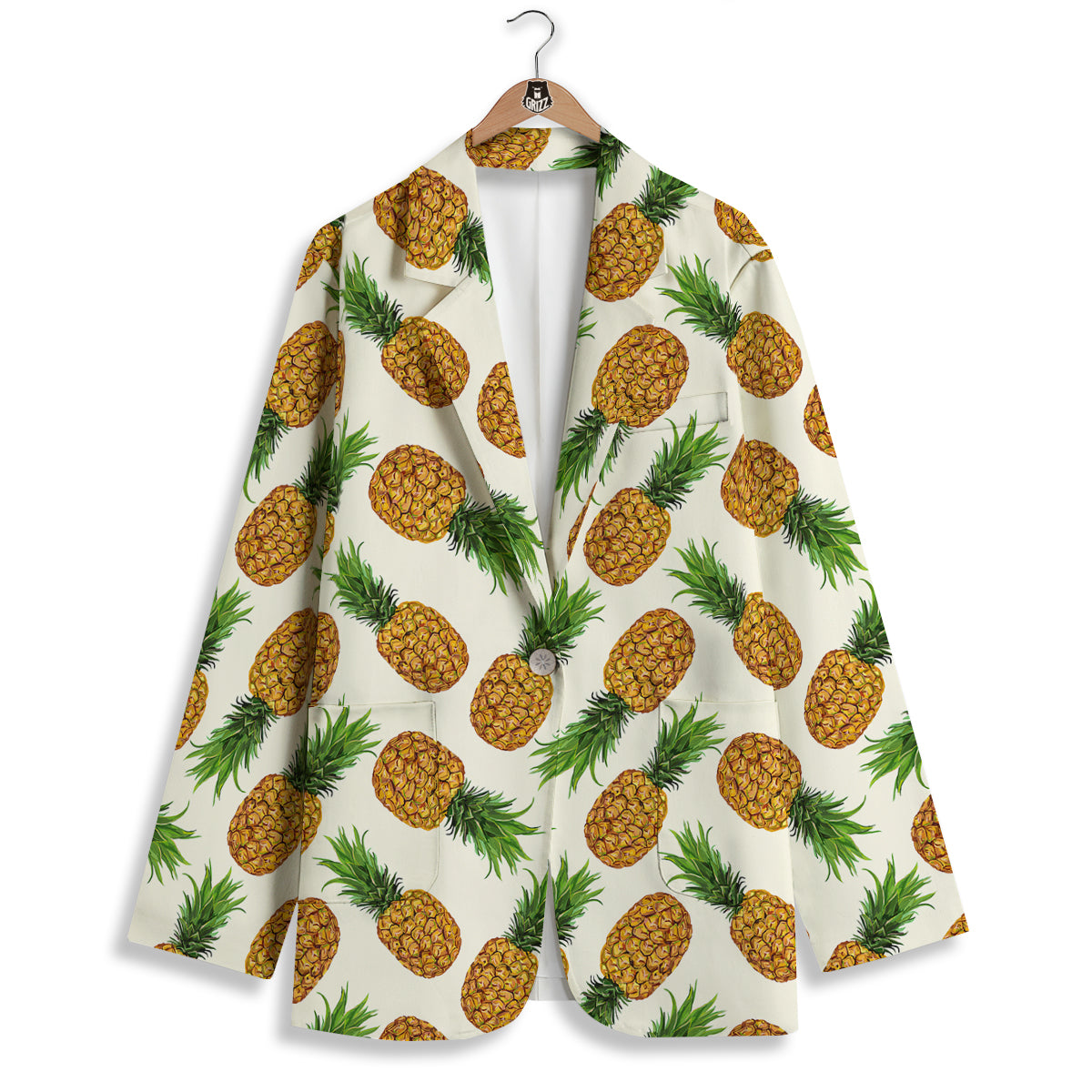 Pineapple White Print Pattern Women's Blazer-grizzshop
