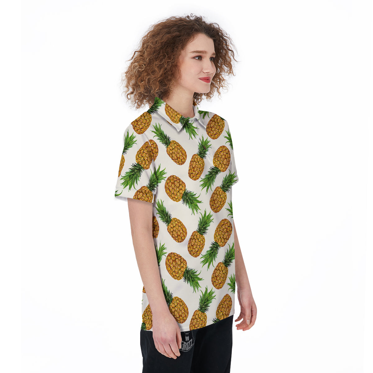 Pineapple White Print Pattern Women's Golf Shirts-grizzshop