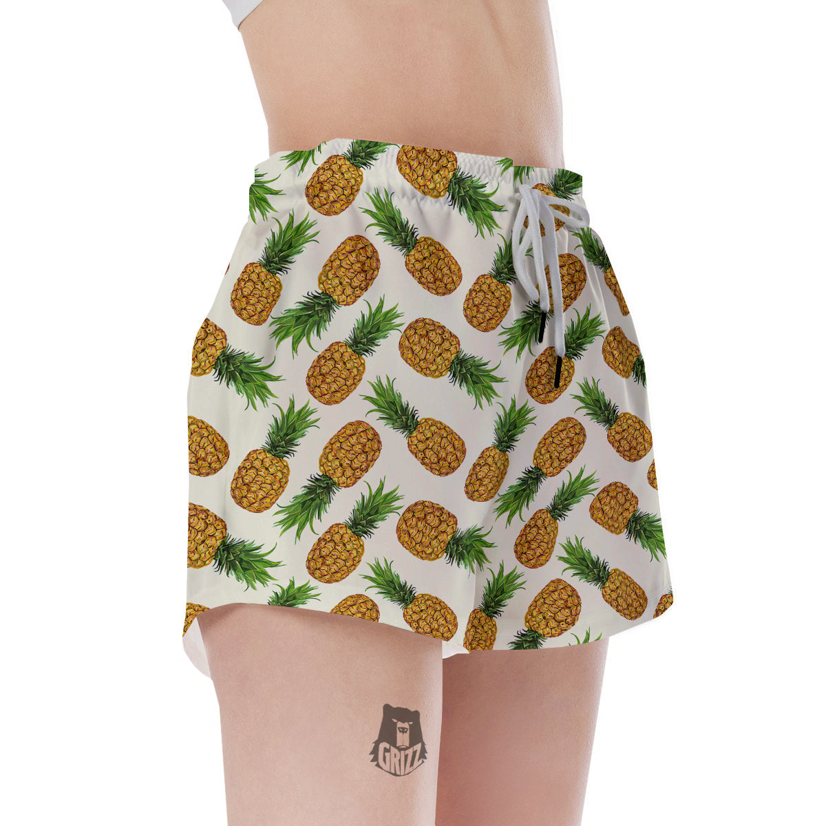 Pineapple White Print Pattern Women's Shorts-grizzshop