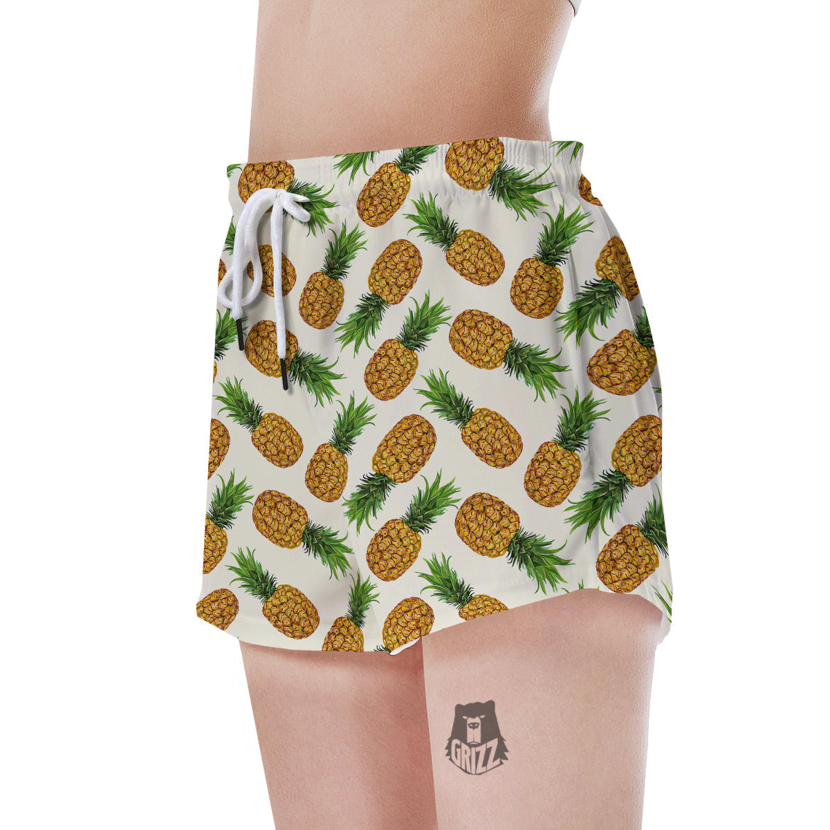 Pineapple White Print Pattern Women's Shorts-grizzshop