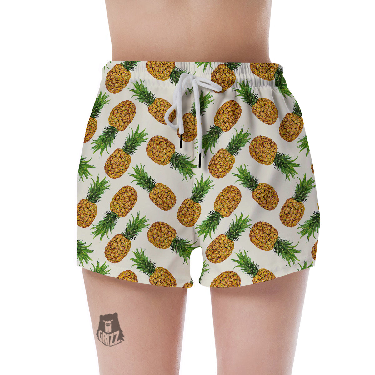 Pineapple White Print Pattern Women's Shorts-grizzshop