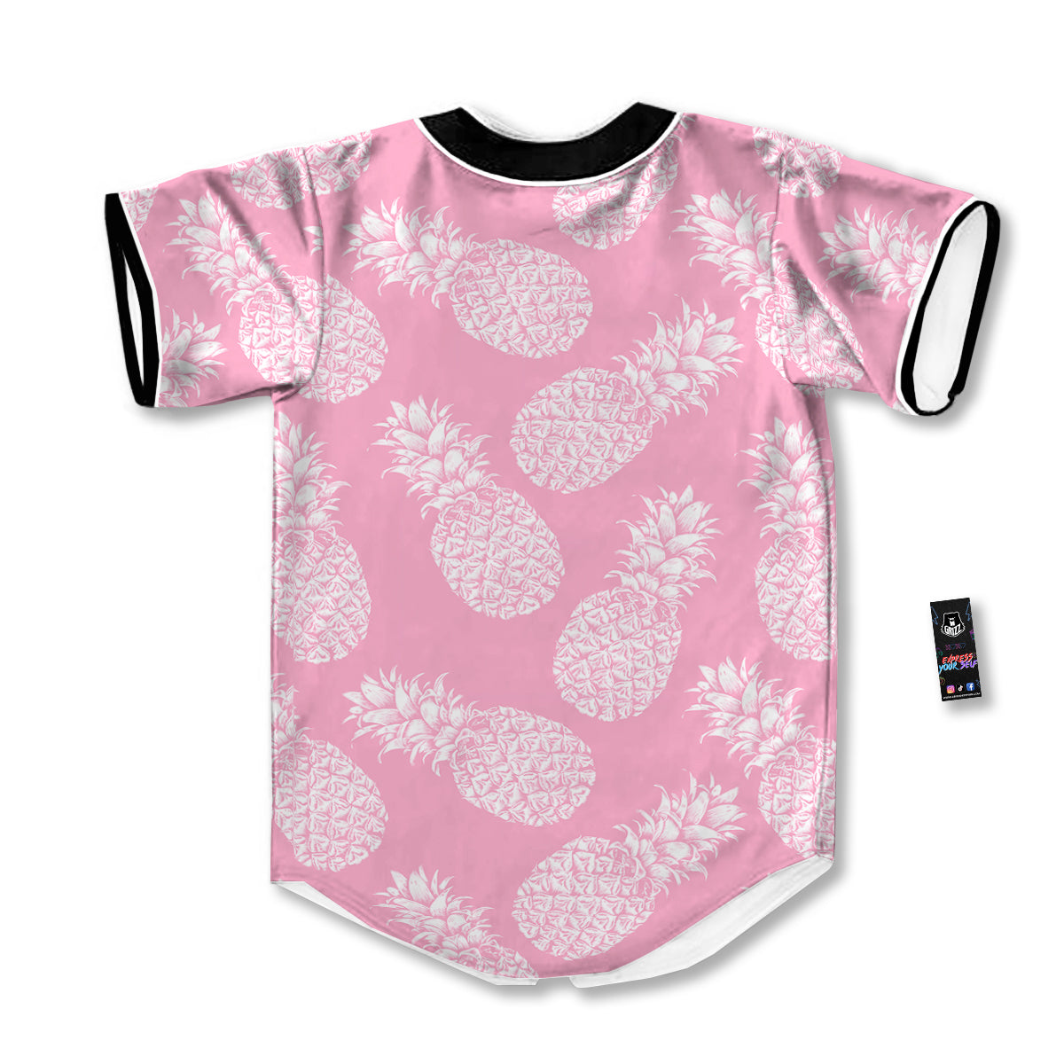 Pineapple White Summer Pink Print Pattern Baseball Jersey-grizzshop
