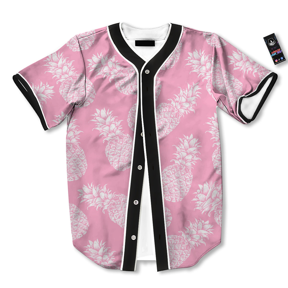 Pineapple White Summer Pink Print Pattern Baseball Jersey-grizzshop