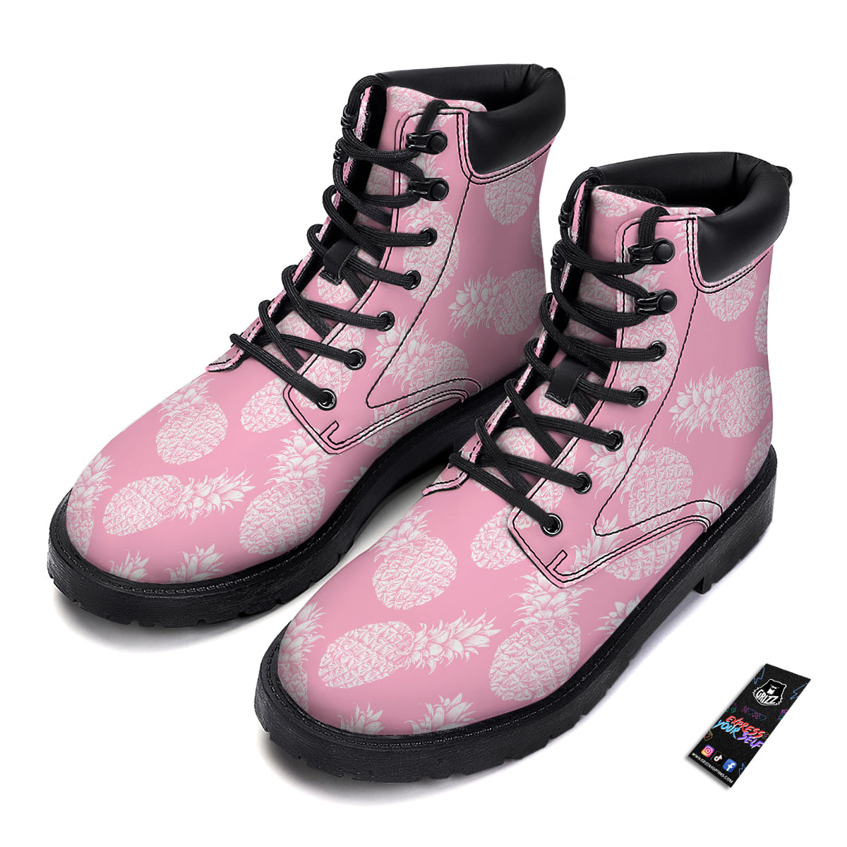 Pineapple White Summer Pink Print Pattern Boots-grizzshop
