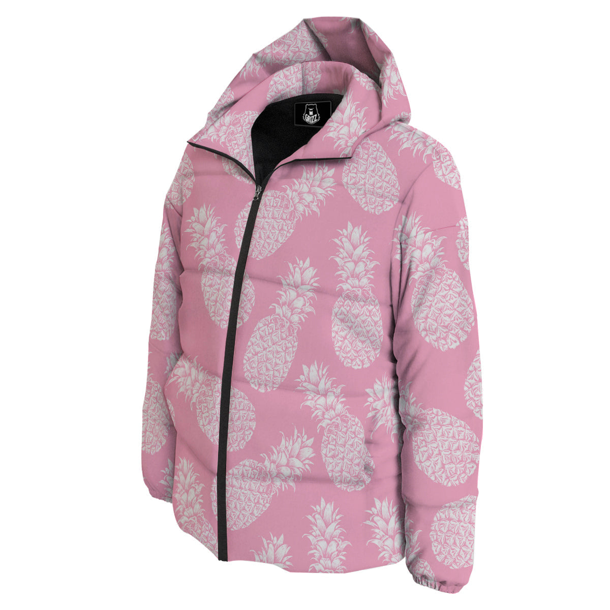 Pineapple White Summer Pink Print Pattern Down Jacket-grizzshop
