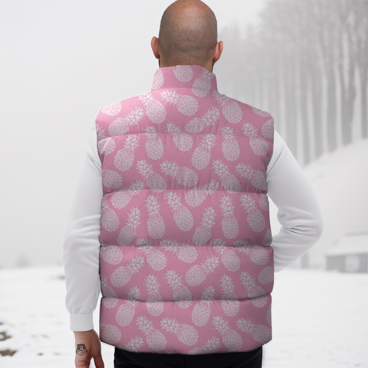 Pineapple White Summer Pink Print Pattern Down Vest-grizzshop