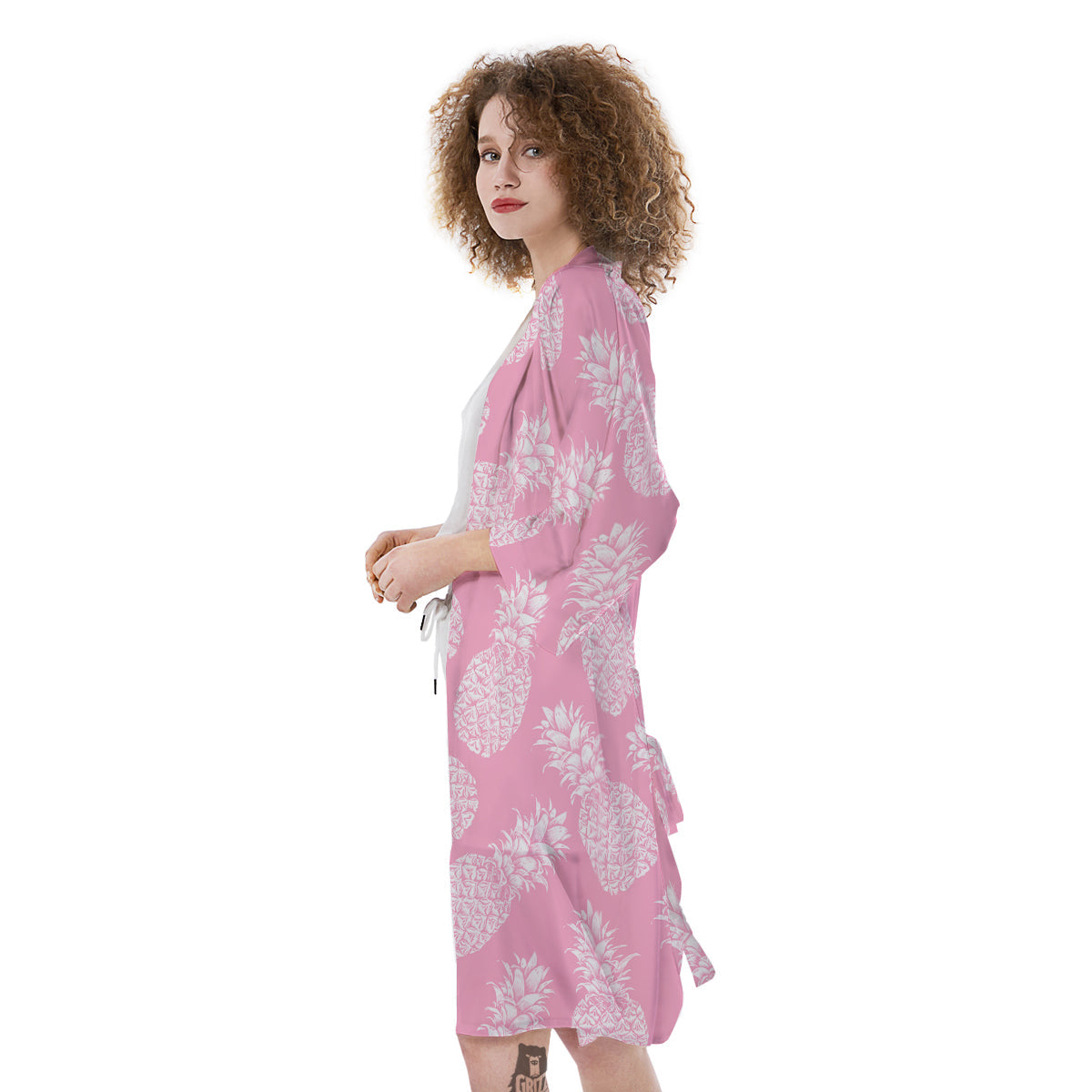 Pineapple White Summer Pink Print Pattern Kimono-grizzshop