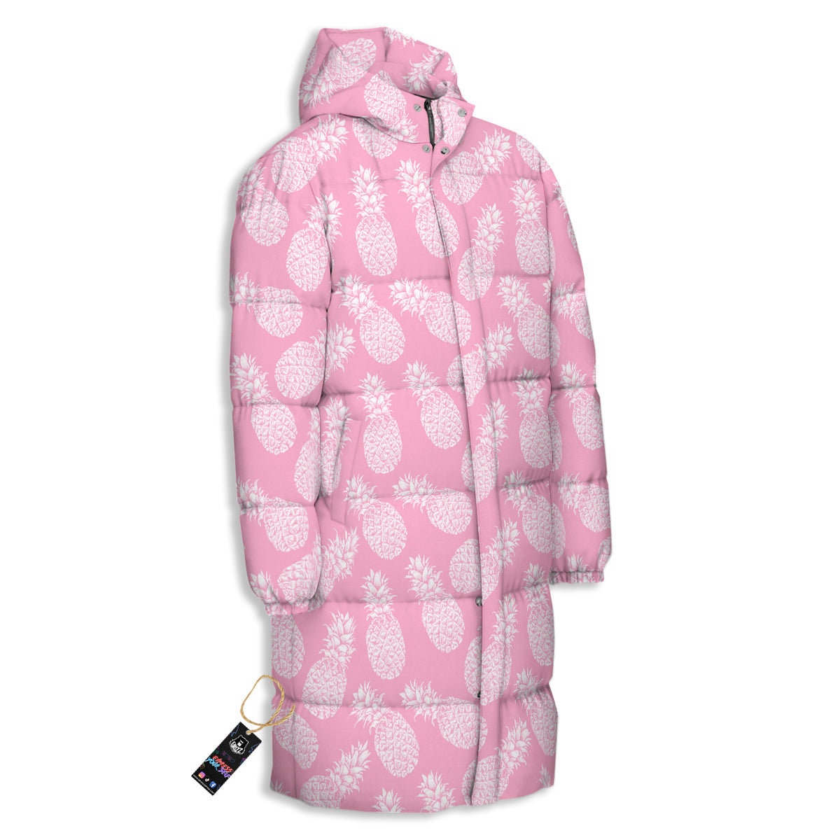Pineapple White Summer Pink Print Pattern Long Down Jacket-grizzshop