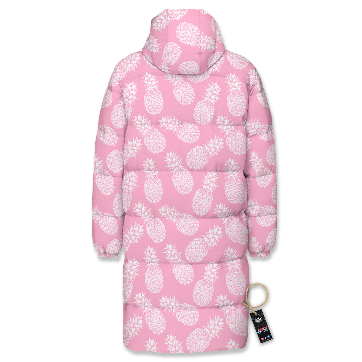Pineapple White Summer Pink Print Pattern Long Down Jacket-grizzshop