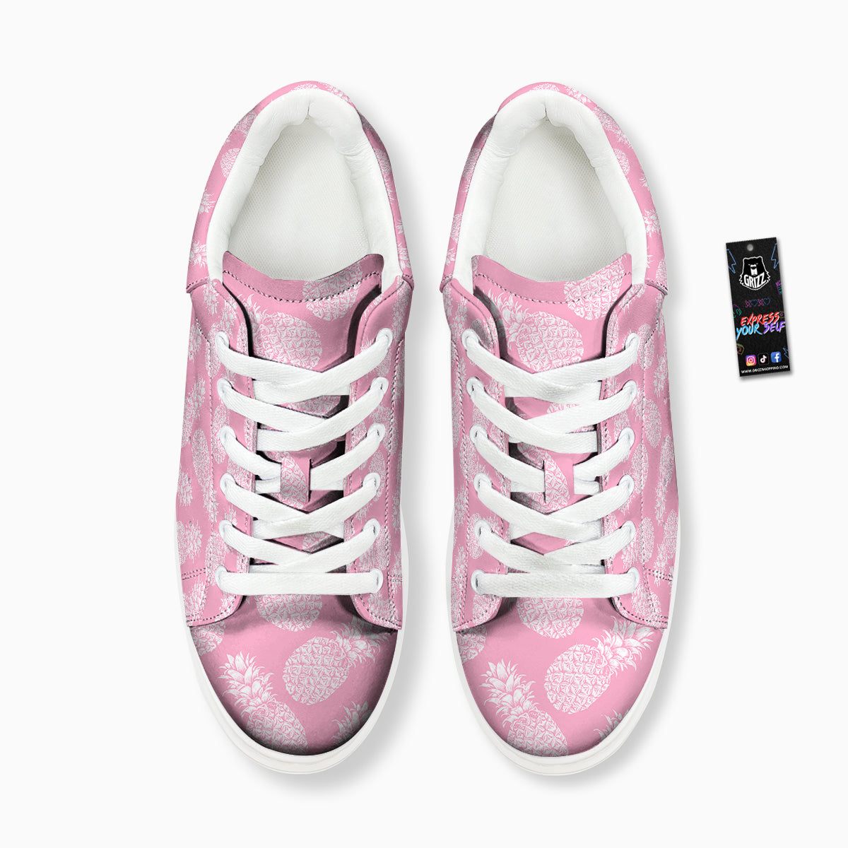 Pineapple White Summer Pink Print Pattern Platform Shoes-grizzshop