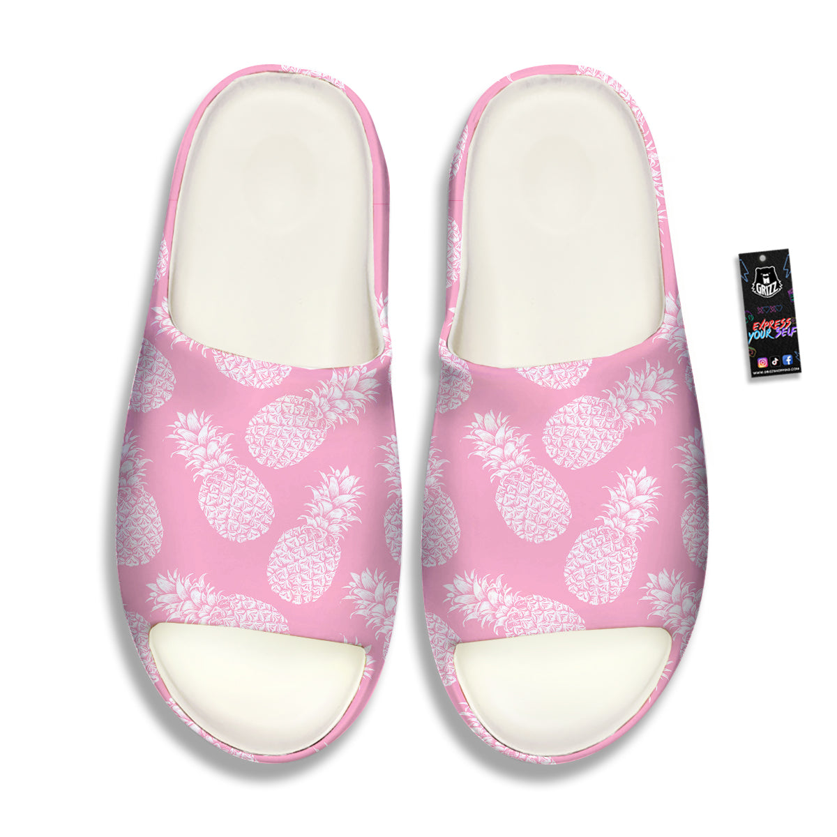 Pineapple White Summer Pink Print Pattern Sandals-grizzshop
