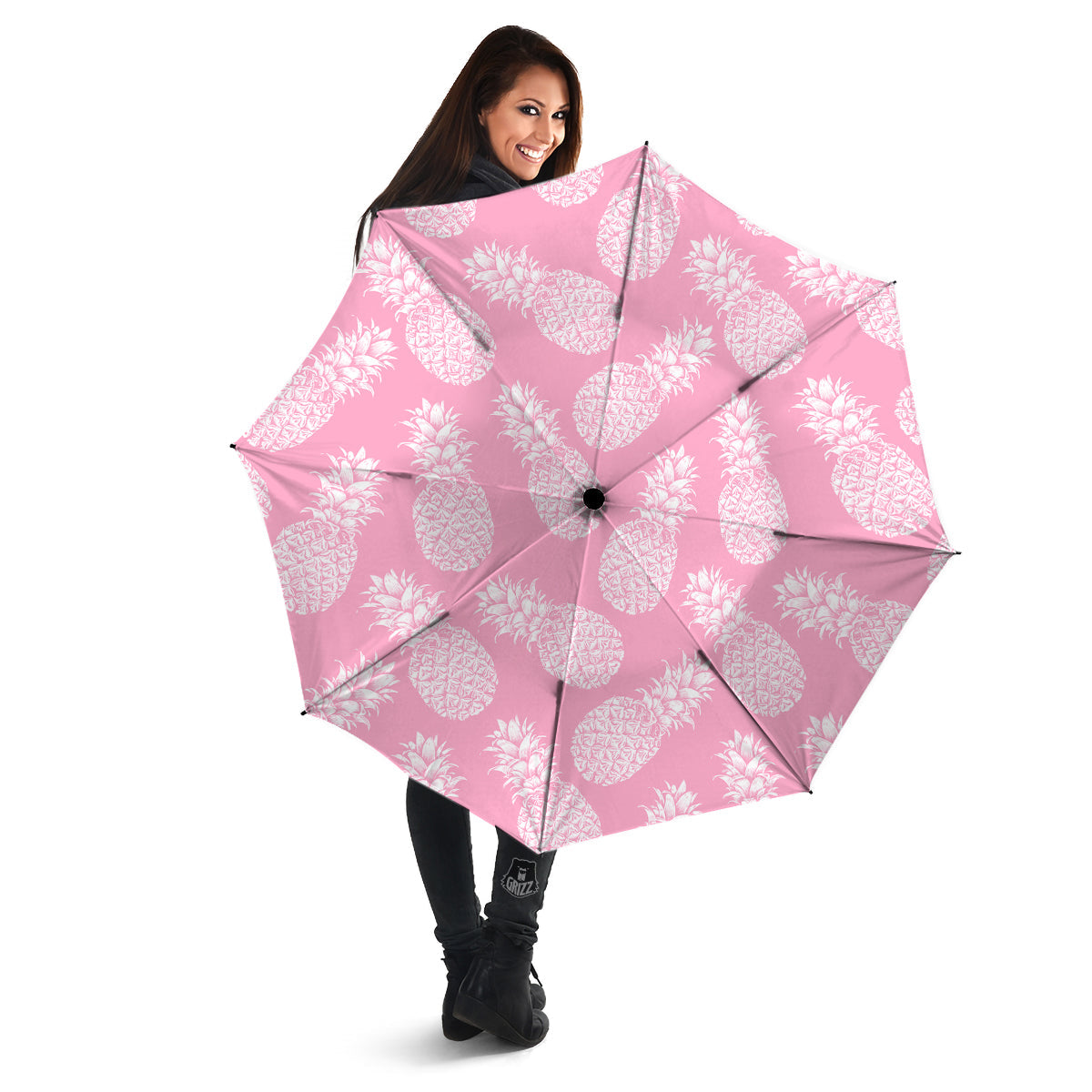 Pineapple White Summer Pink Print Pattern Umbrella-grizzshop