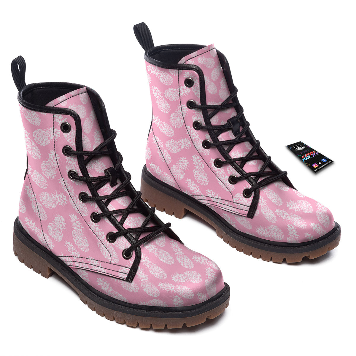 Pineapple White Summer Pink Print Pattern Work Boots-grizzshop