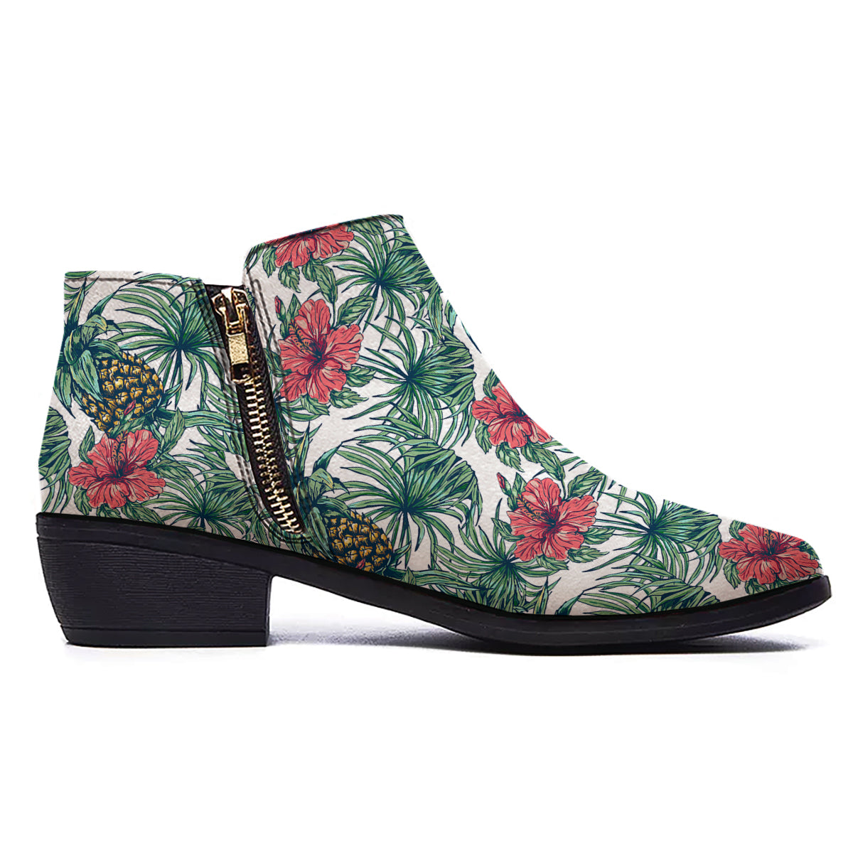 Pineapple White Tropical Print Pattern Ankle Boots-grizzshop