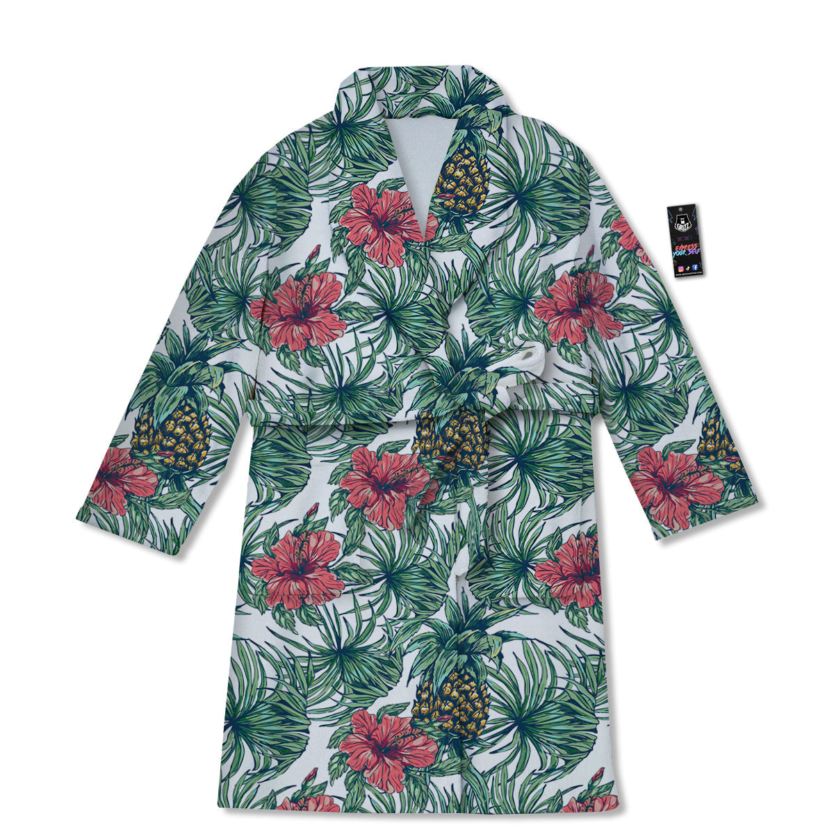 Pineapple White Tropical Print Pattern Bathrobe-grizzshop