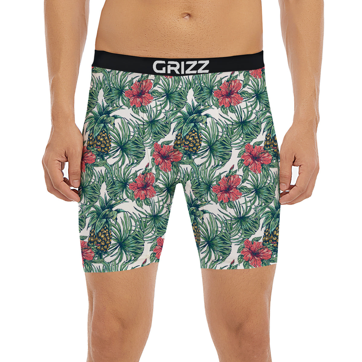 Pineapple White Tropical Print Pattern Boxer Briefs-grizzshop