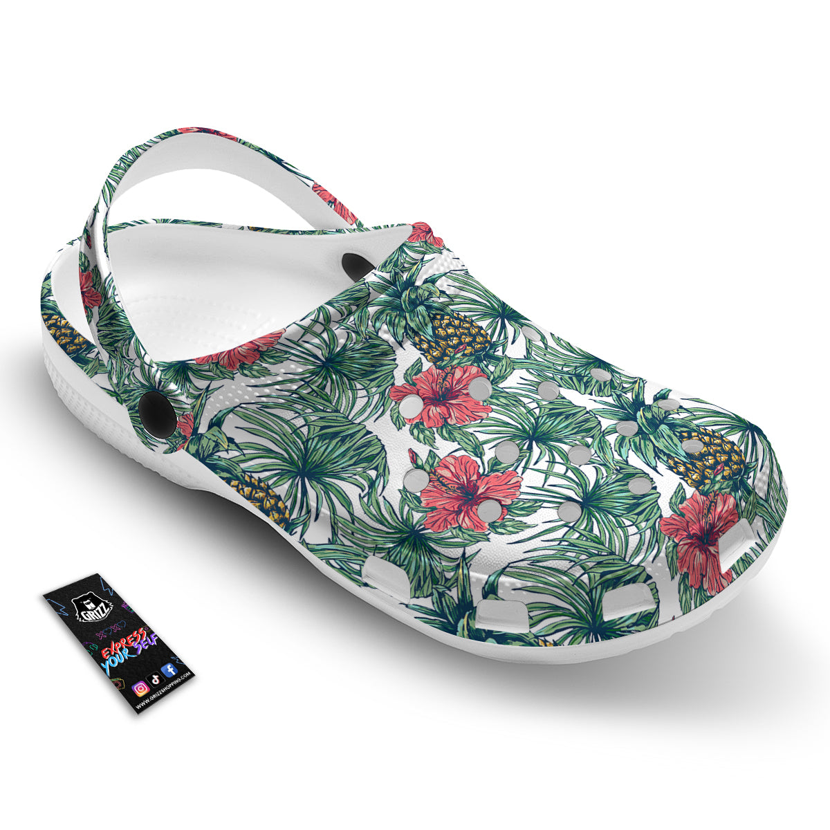 Pineapple White Tropical Print Pattern Clog-grizzshop