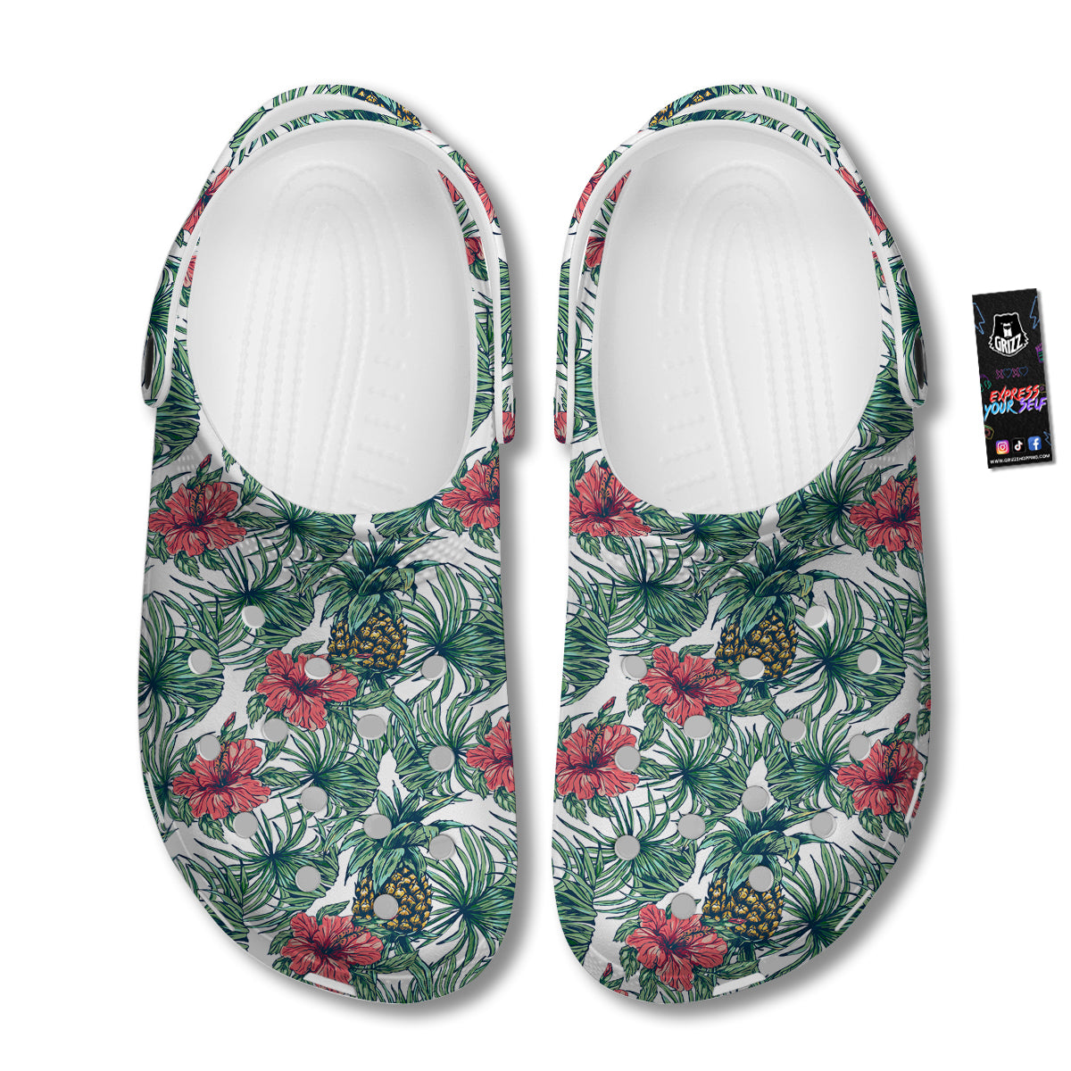 Pineapple White Tropical Print Pattern Clog-grizzshop