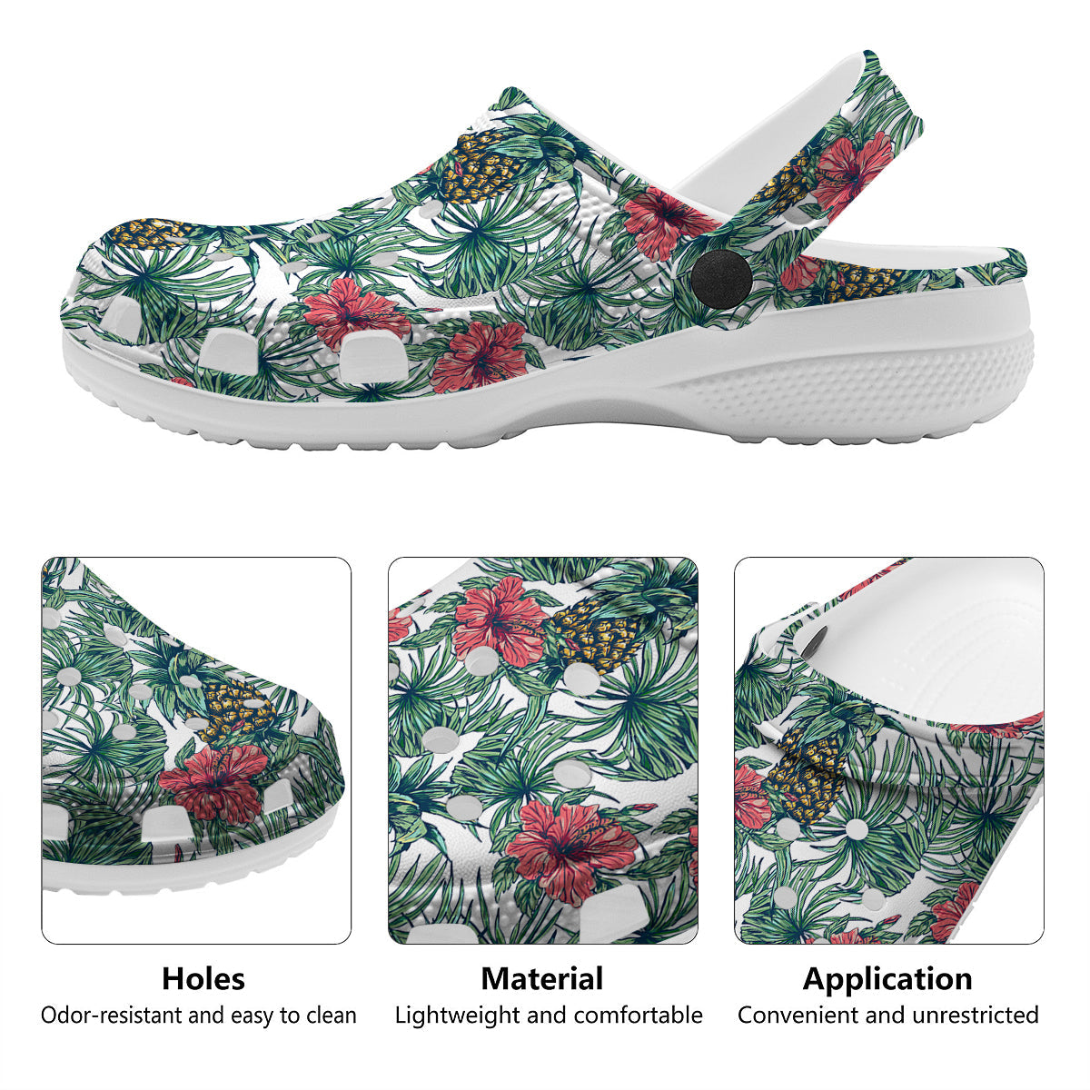 Pineapple White Tropical Print Pattern Clog-grizzshop