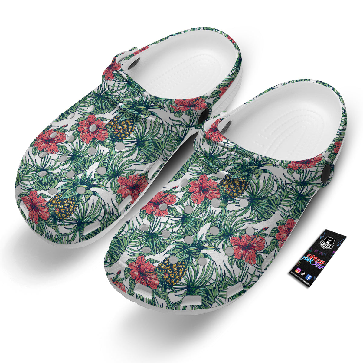 Pineapple White Tropical Print Pattern Clog-grizzshop