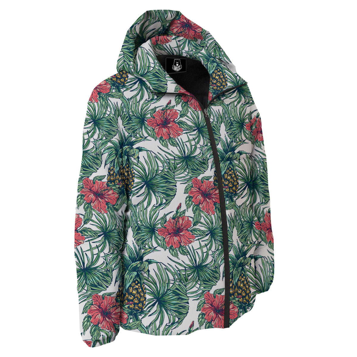 Pineapple White Tropical Print Pattern Down Jacket-grizzshop