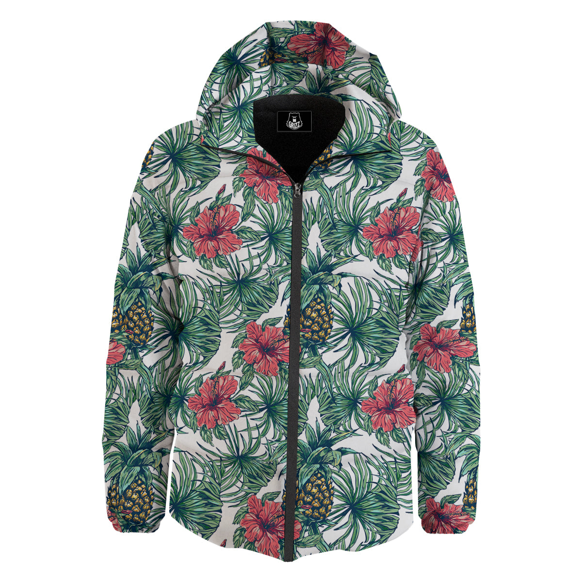 Pineapple White Tropical Print Pattern Down Jacket-grizzshop