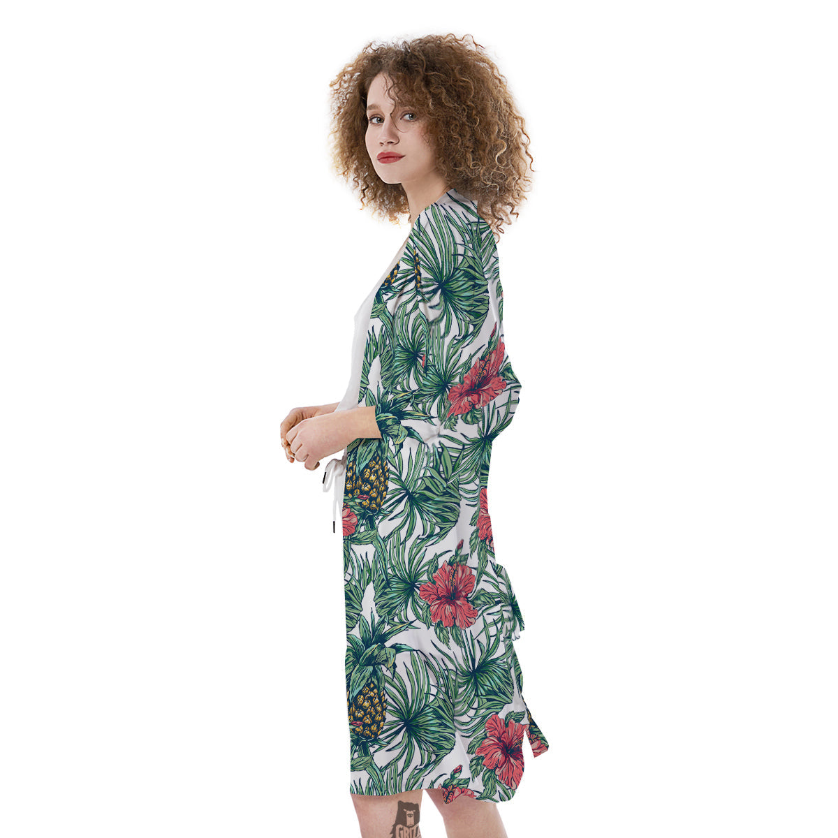 Pineapple White Tropical Print Pattern Kimono-grizzshop