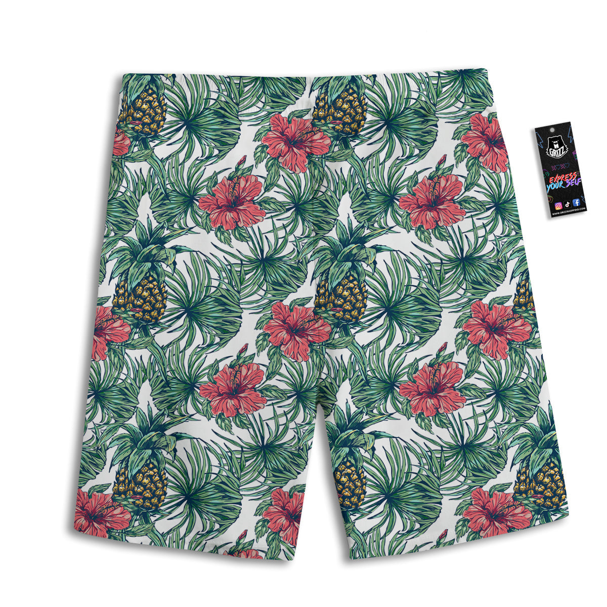 Pineapple White Tropical Print Pattern Men's Athletic Shorts-grizzshop