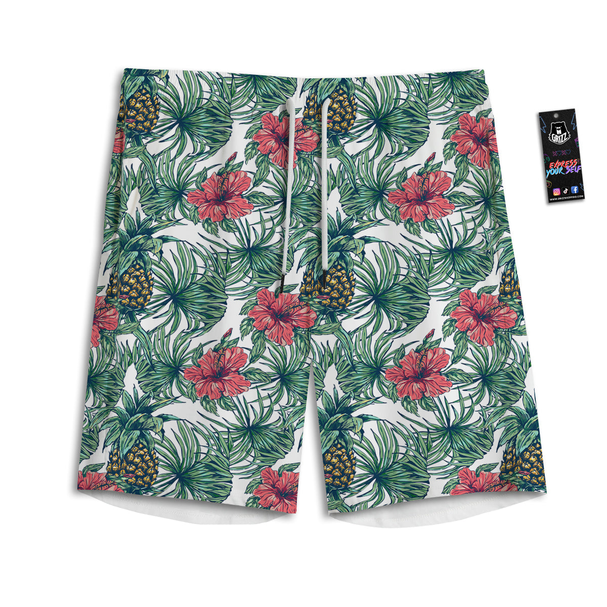 Pineapple White Tropical Print Pattern Men's Athletic Shorts-grizzshop