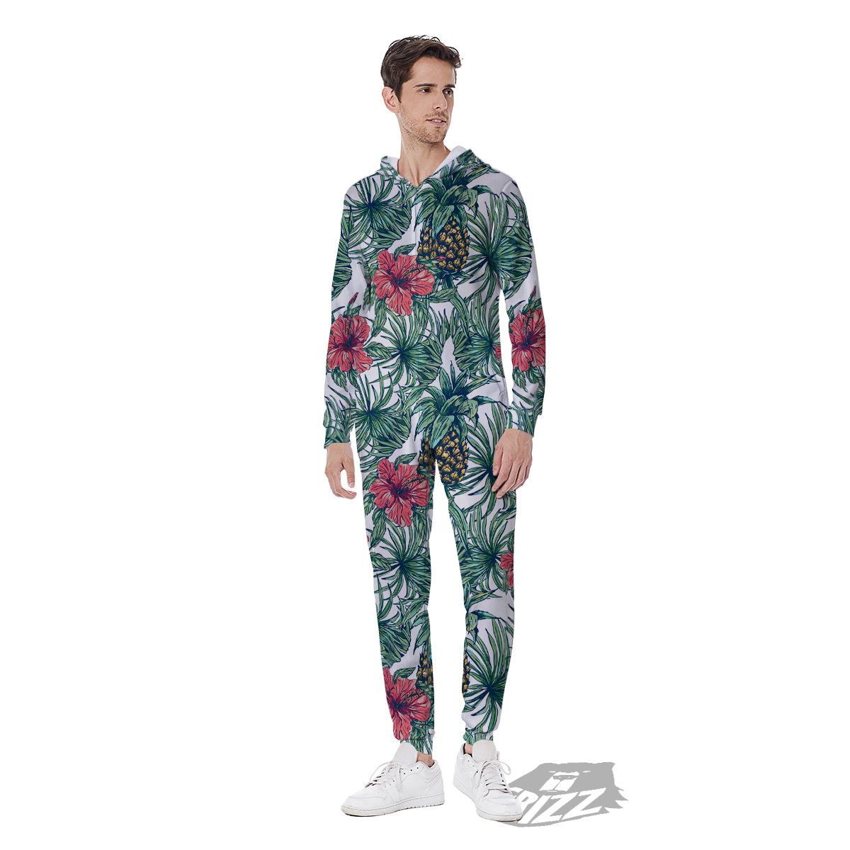 Pineapple White Tropical Print Pattern Men's Jumpsuit-grizzshop