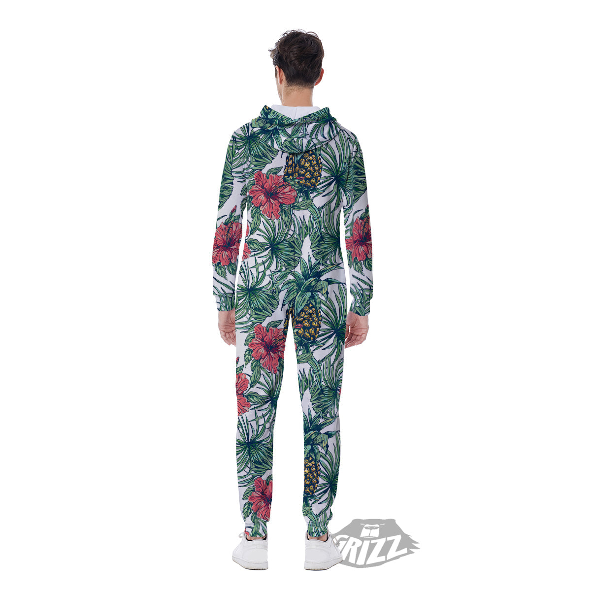 Pineapple White Tropical Print Pattern Men's Jumpsuit-grizzshop