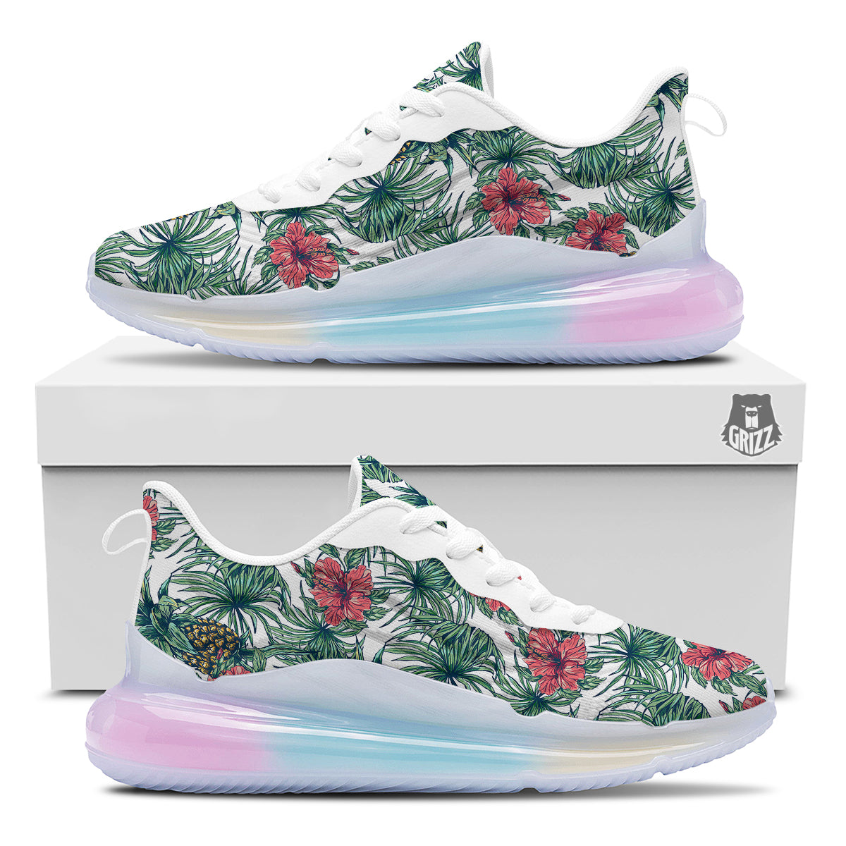 Pineapple White Tropical Print Pattern Running Sneakers-grizzshop