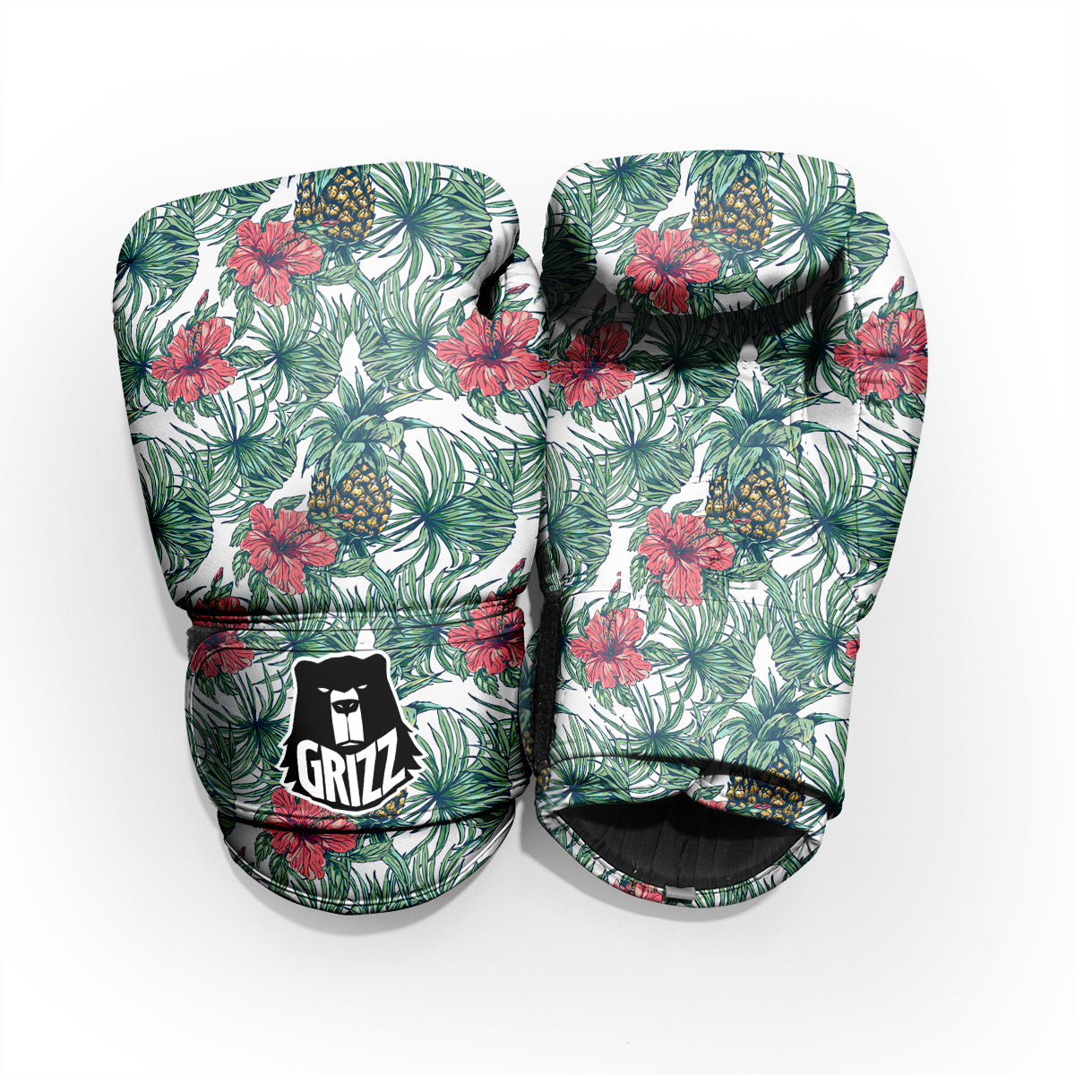 Pineapple White Tropical Print Pattern Sparring Gloves-grizzshop