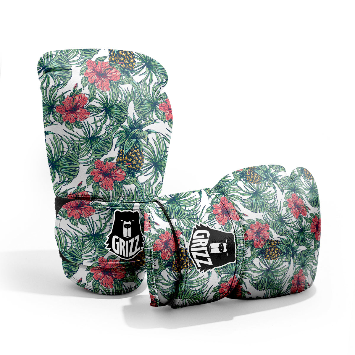 Pineapple White Tropical Print Pattern Sparring Gloves-grizzshop
