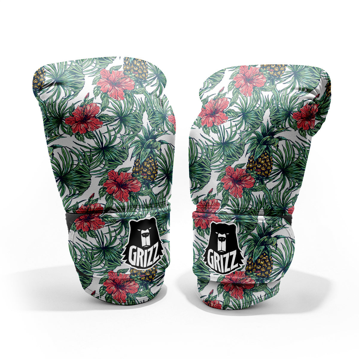 Pineapple White Tropical Print Pattern Sparring Gloves-grizzshop
