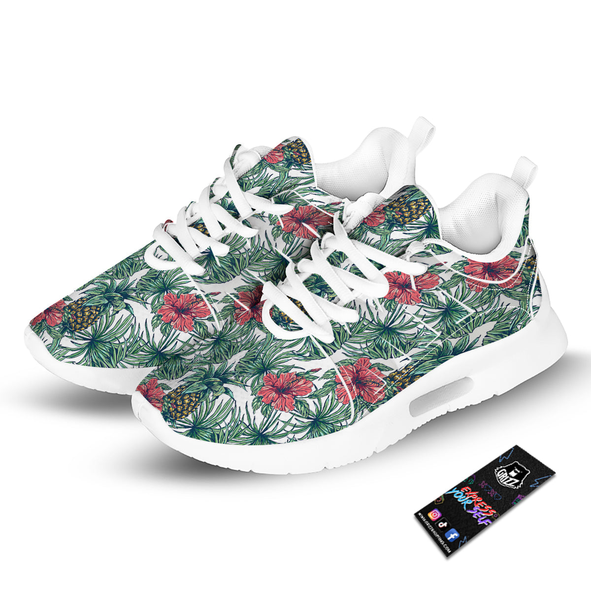 Pineapple White Tropical Print Pattern Tennis Shoes-grizzshop