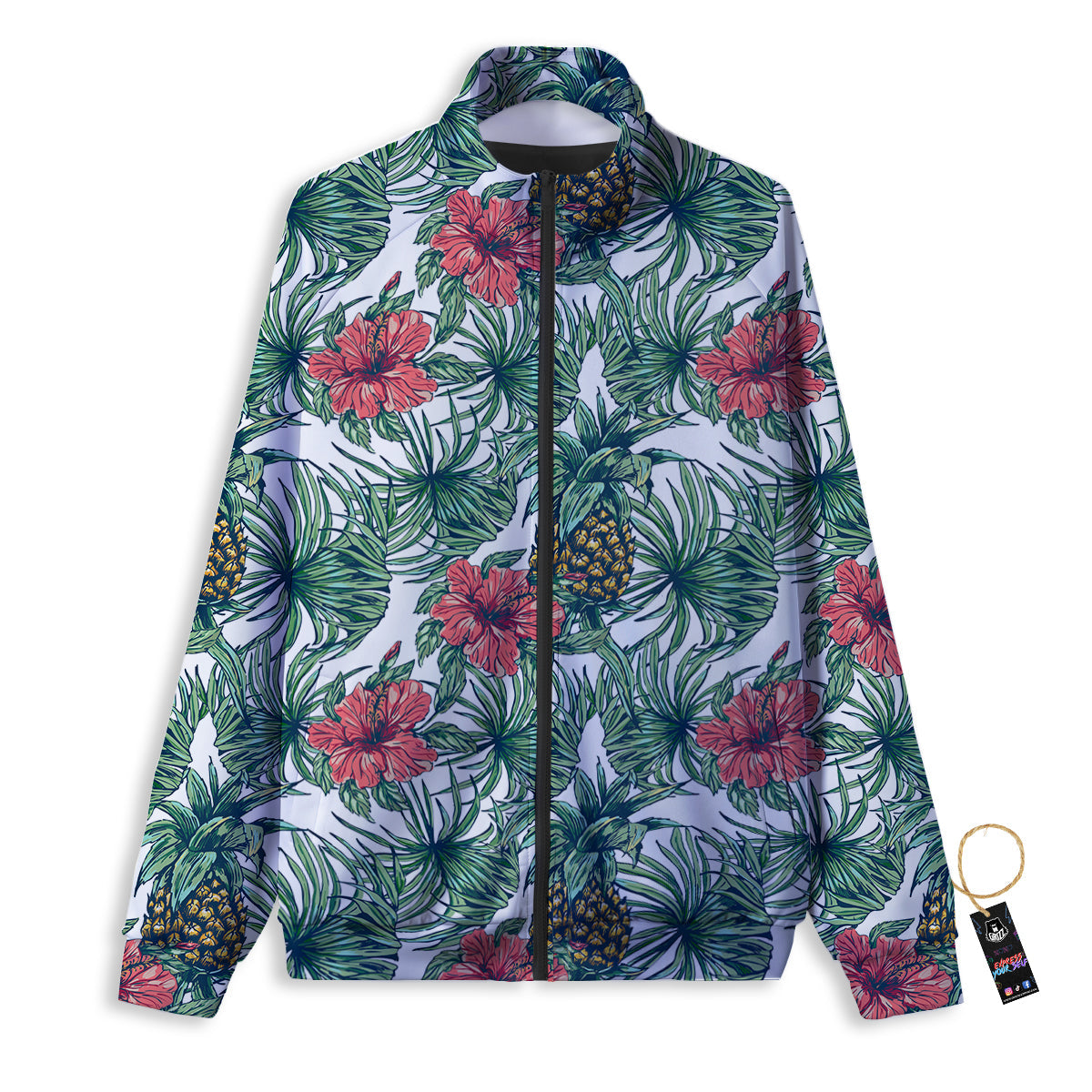 Pineapple White Tropical Print Pattern Track Jacket-grizzshop