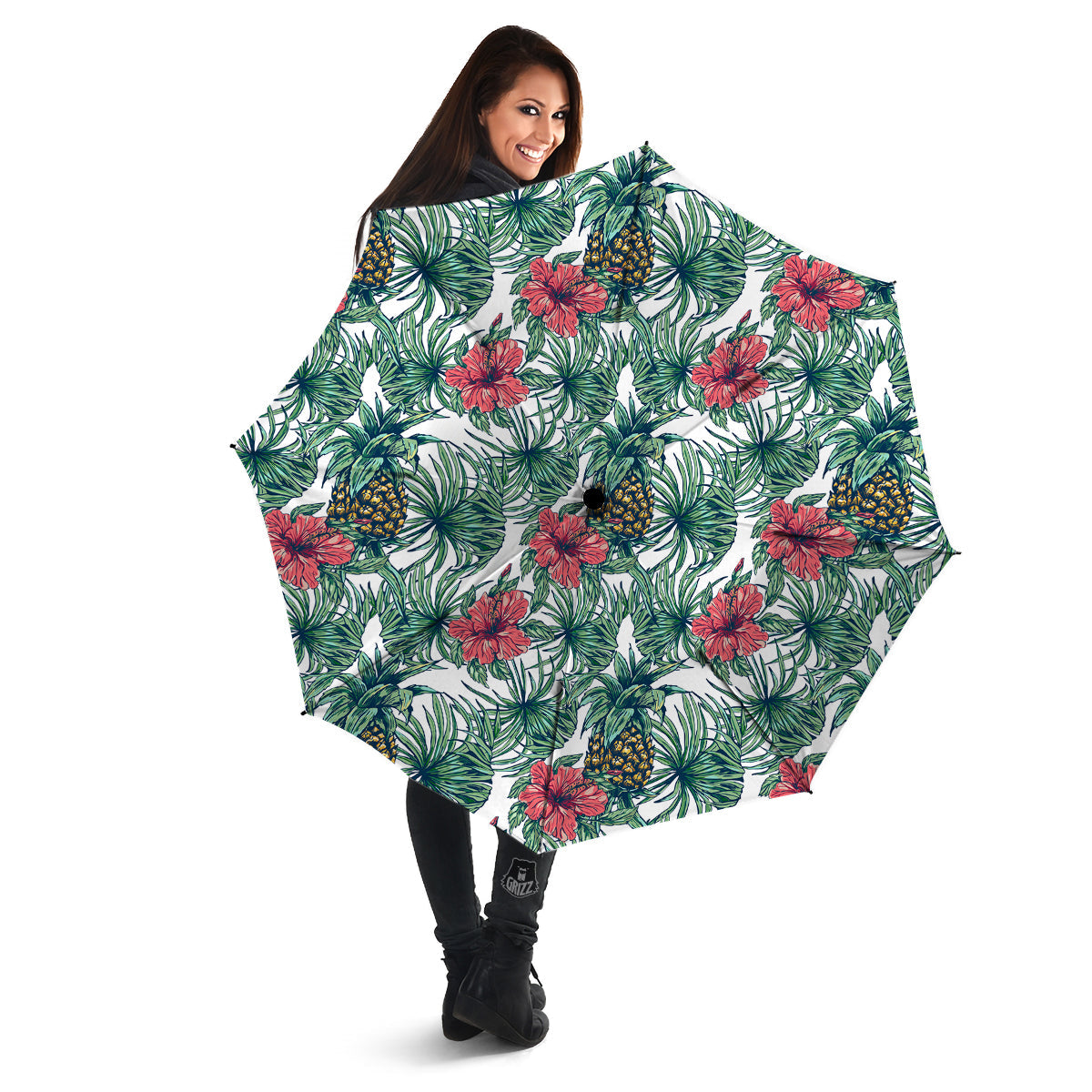 Pineapple White Tropical Print Pattern Umbrella-grizzshop