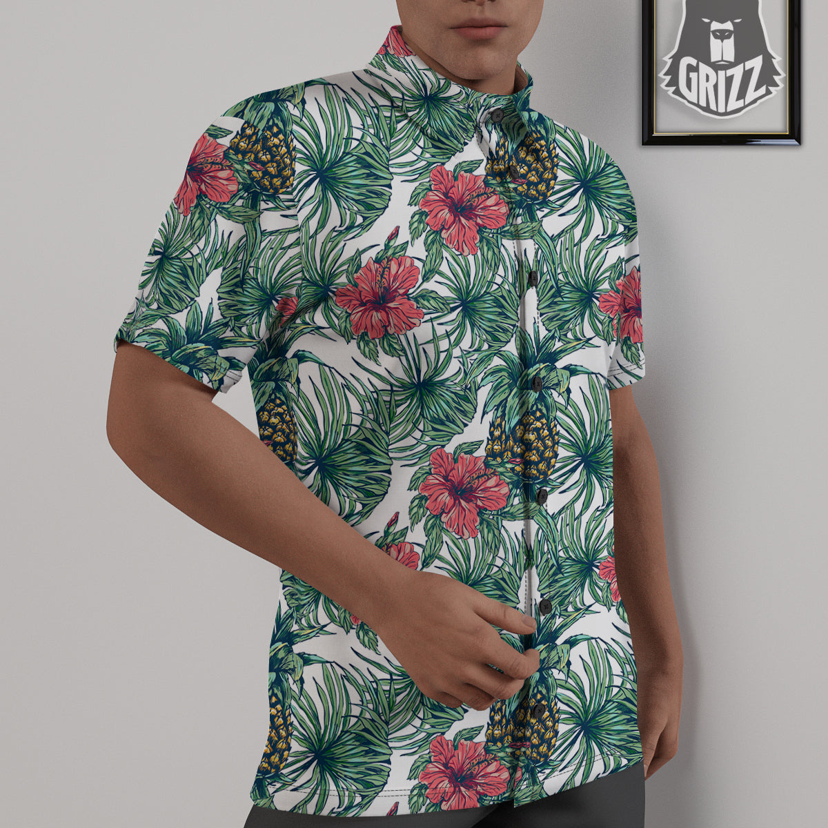 Pineapple White Tropical Print Pattern Untucked Shirts-grizzshop