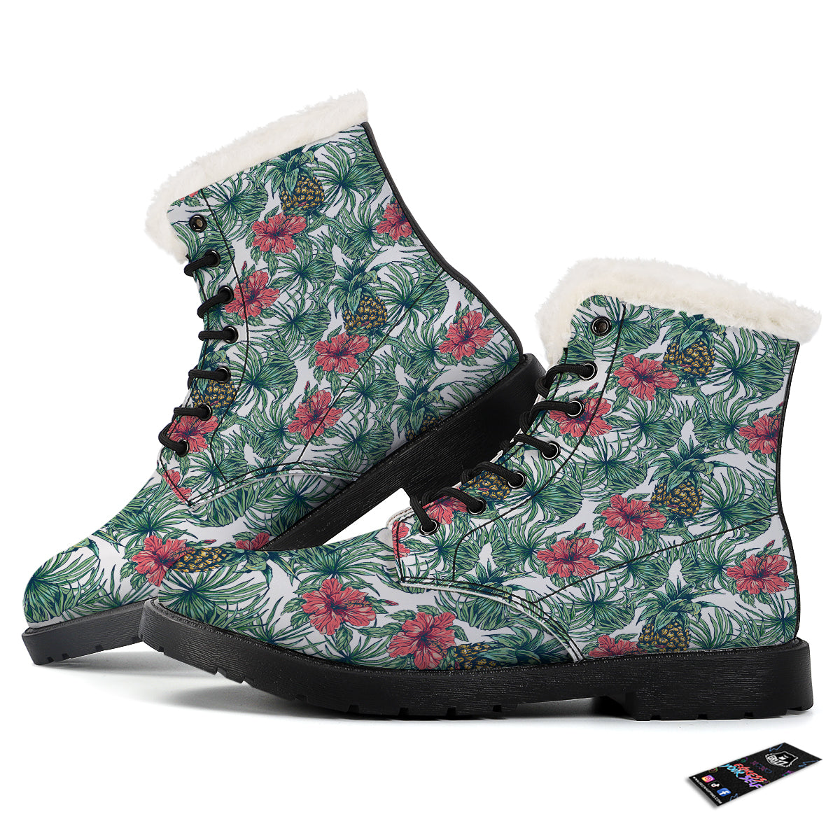 Pineapple White Tropical Print Pattern Winter Boots-grizzshop