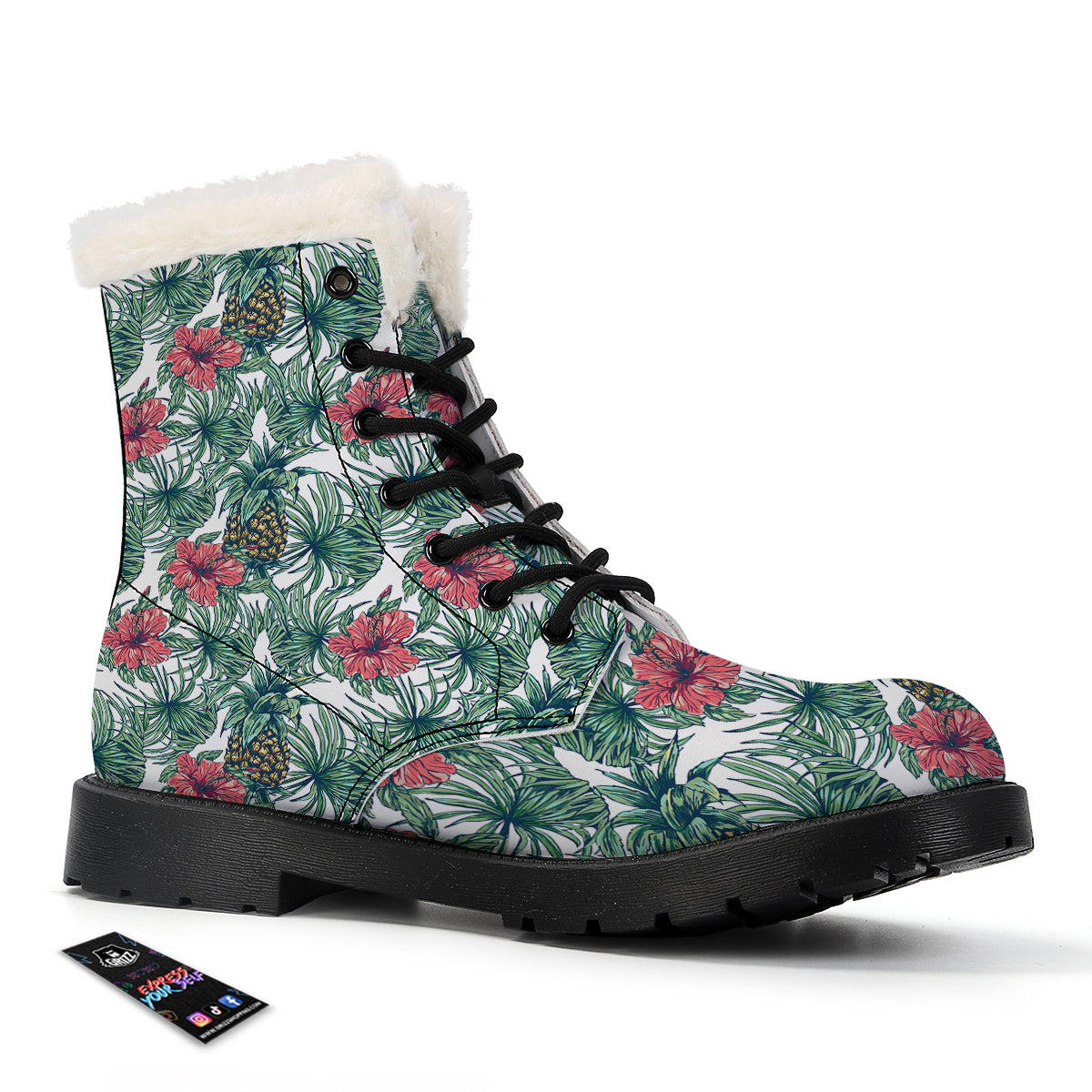 Pineapple White Tropical Print Pattern Winter Boots-grizzshop