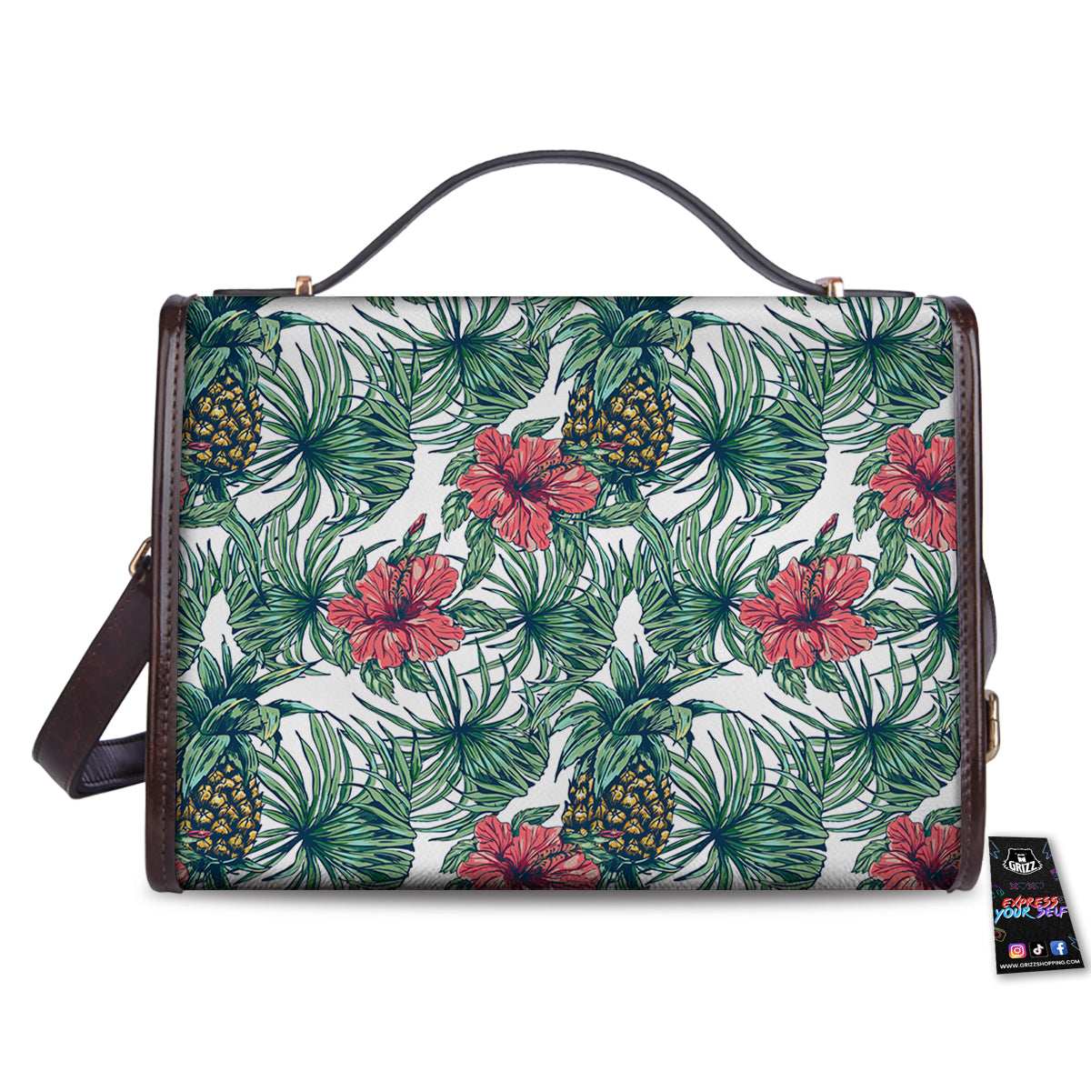 Pineapple White Tropical Print Pattern Women's Satchel Bag-grizzshop
