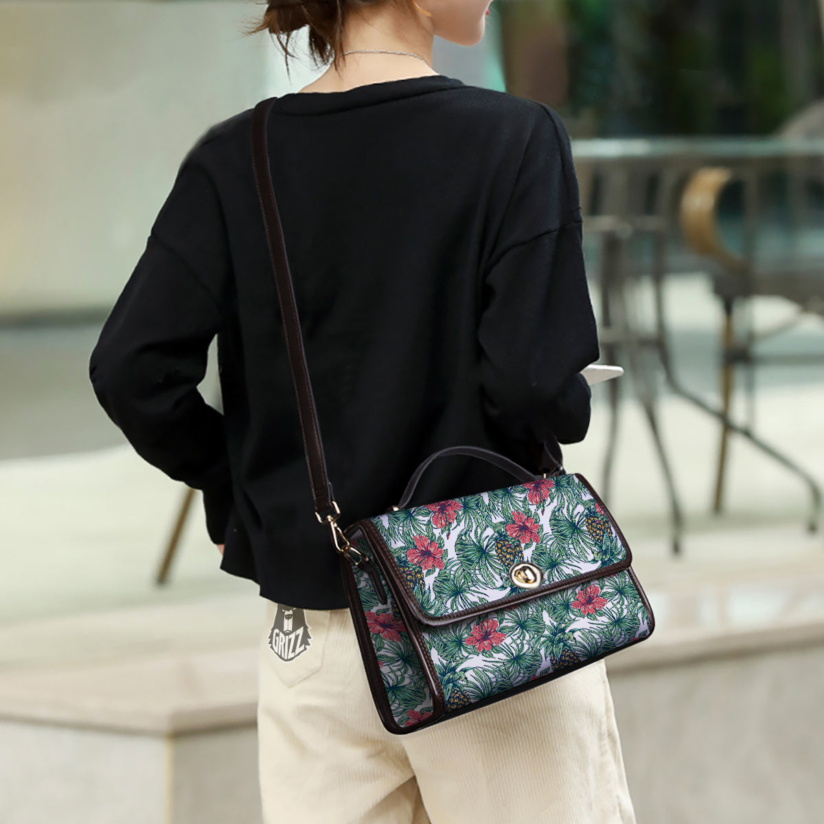 Pineapple White Tropical Print Pattern Women's Satchel Bag-grizzshop