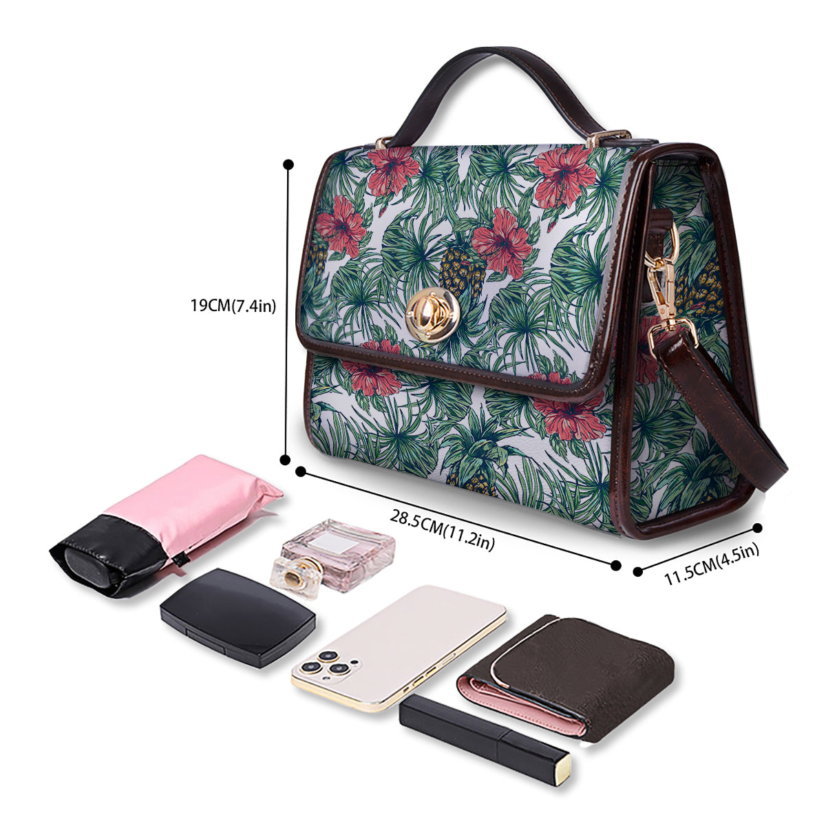 Pineapple White Tropical Print Pattern Women's Satchel Bag-grizzshop
