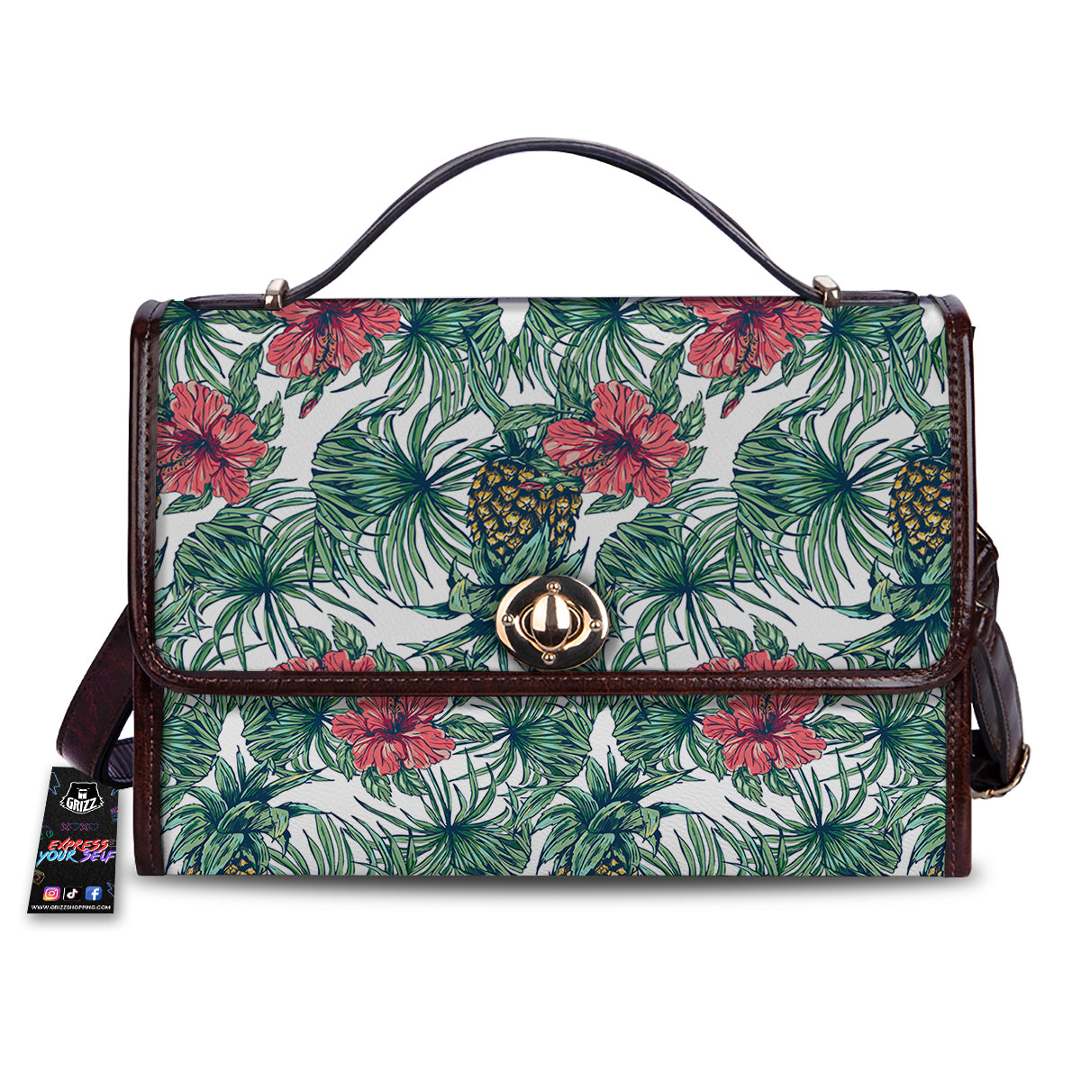 Pineapple White Tropical Print Pattern Women's Satchel Bag-grizzshop