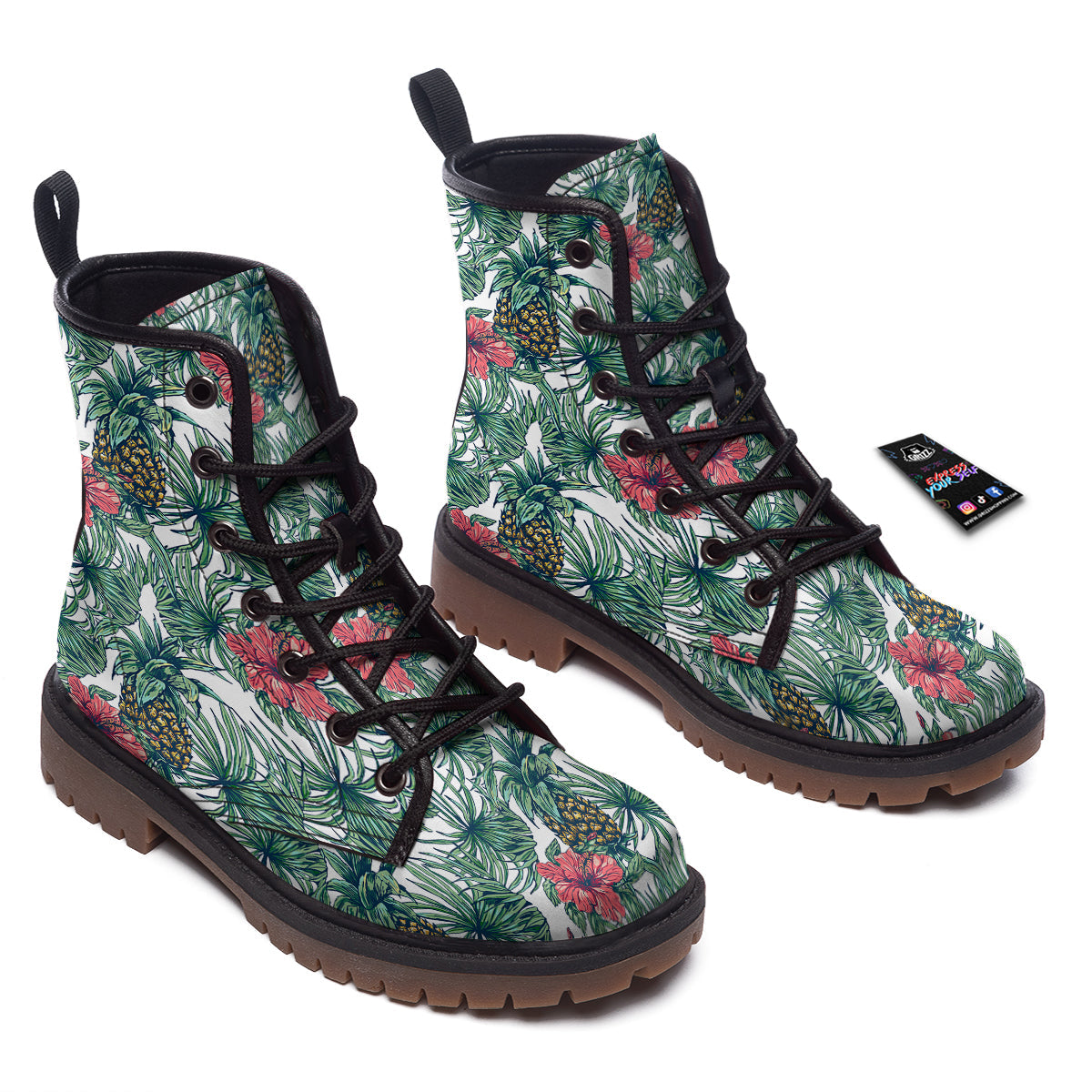 Pineapple White Tropical Print Pattern Work Boots-grizzshop